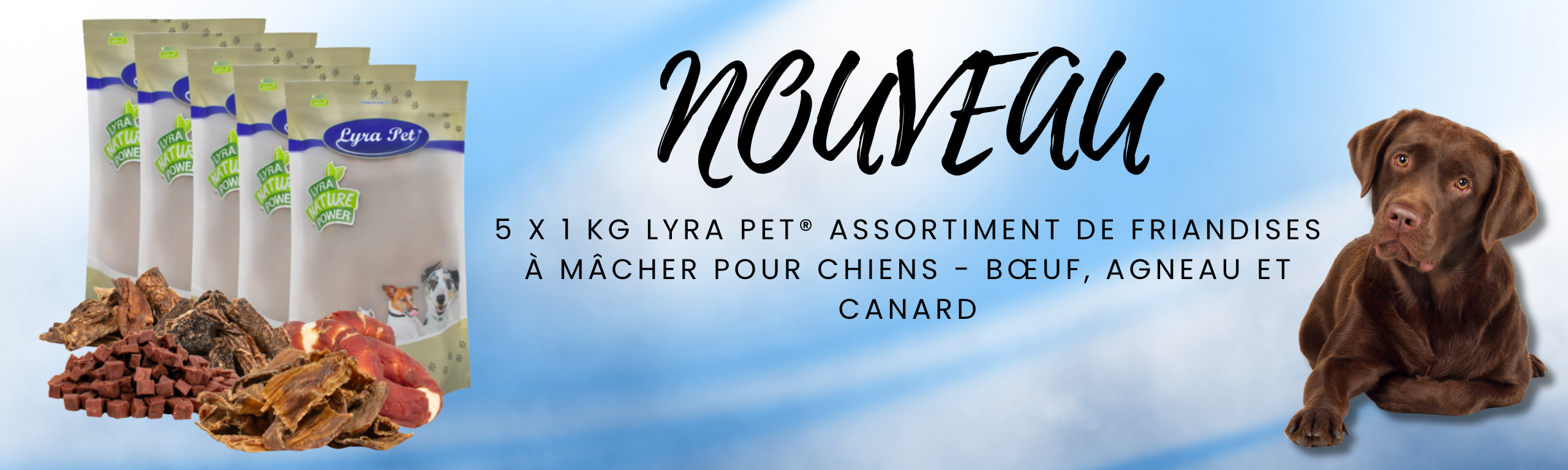 5 x 1 kg Lyra Pet® Assortiment de friandises à mâcher pour chiens - Bœuf, agneau et canard