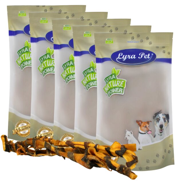 5 pièces de Lyra Pet® XXL : bâtonnets de peau de tête de bœuf avec tripe, environ 70 cm