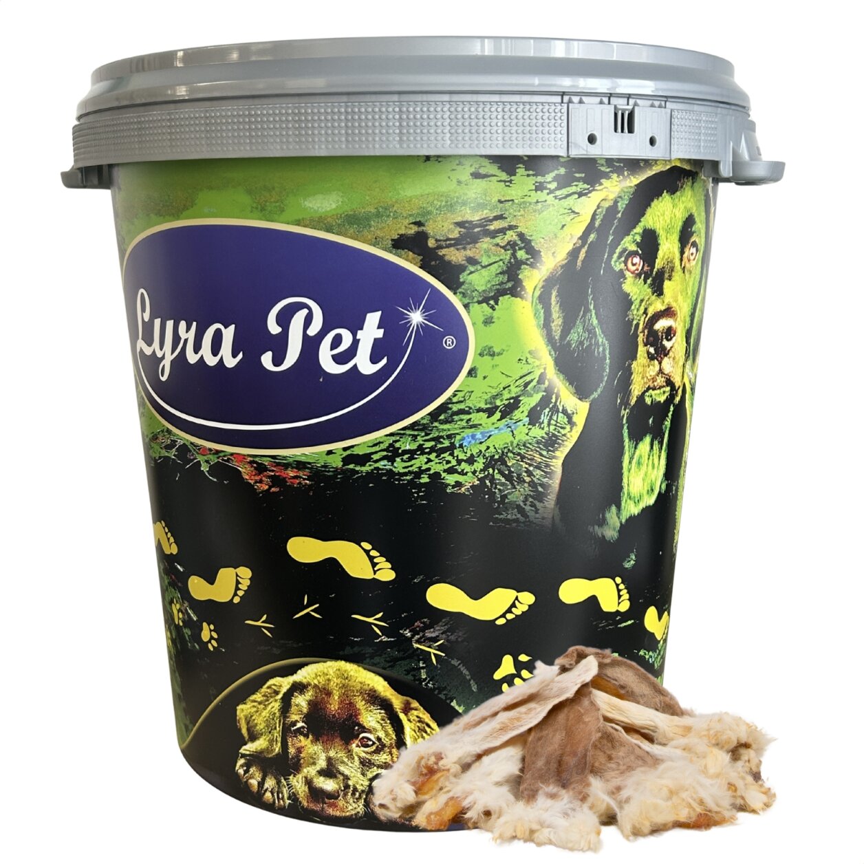 5 kg Lyra Pet® Kaninchenohren mit Fell in 30 L Tonne