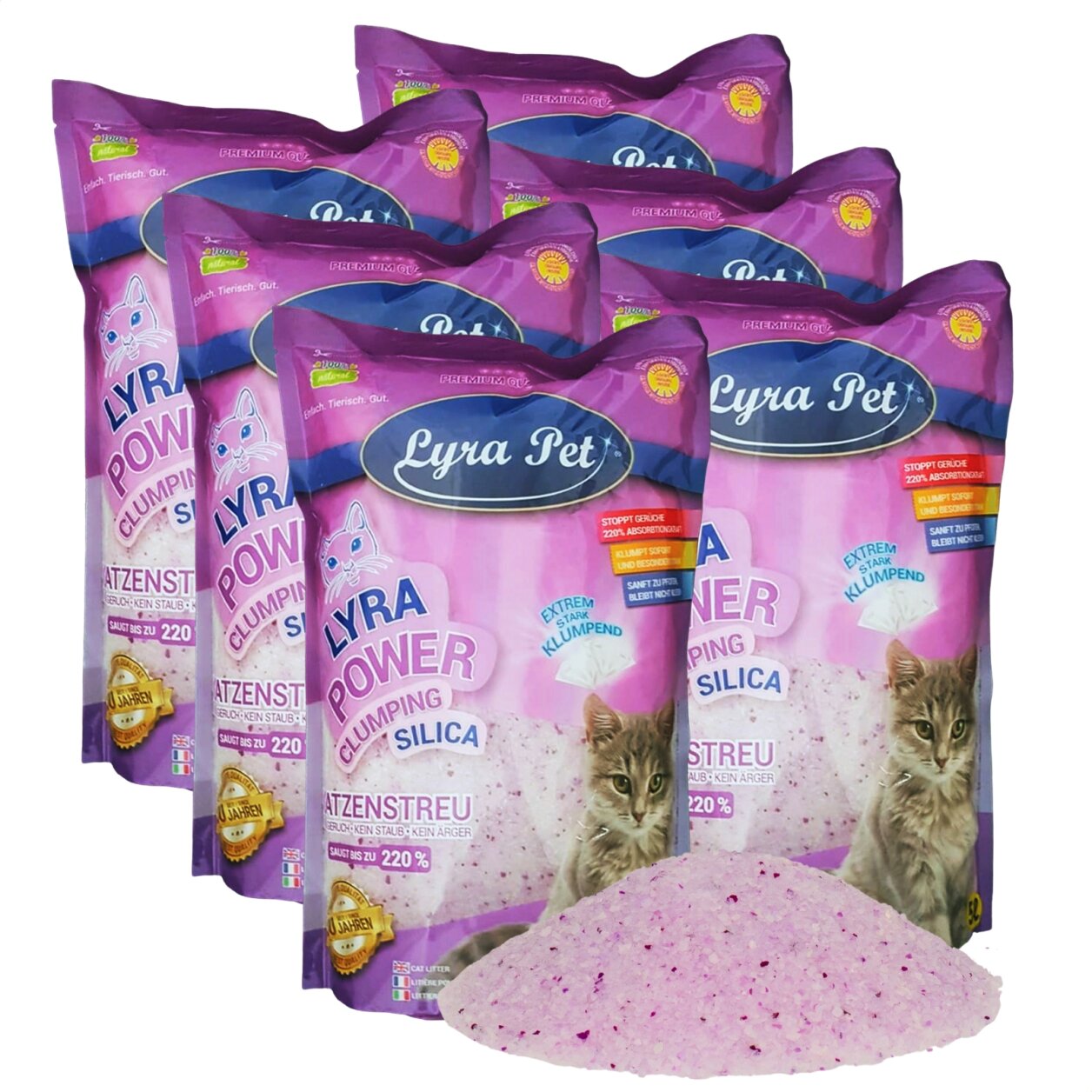 6 x 5 Liter Lyra Pet® Lyra Power® Silica Silikat klumpend Katzenstreu
