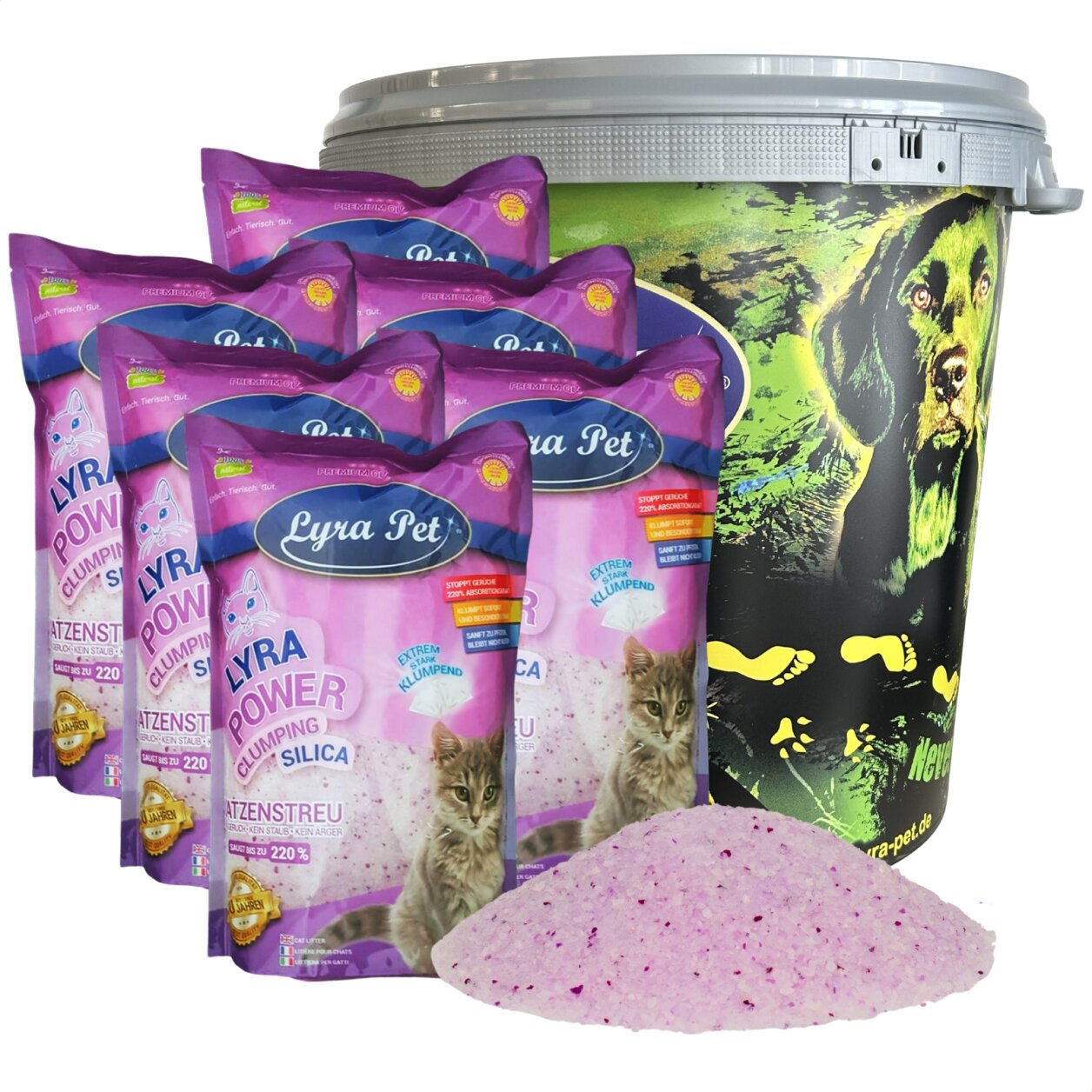 6 x 5 Liter Lyra Pet® Lyra Power® Silica Silikat klumpend Katzenstreu in 30 L Tonne