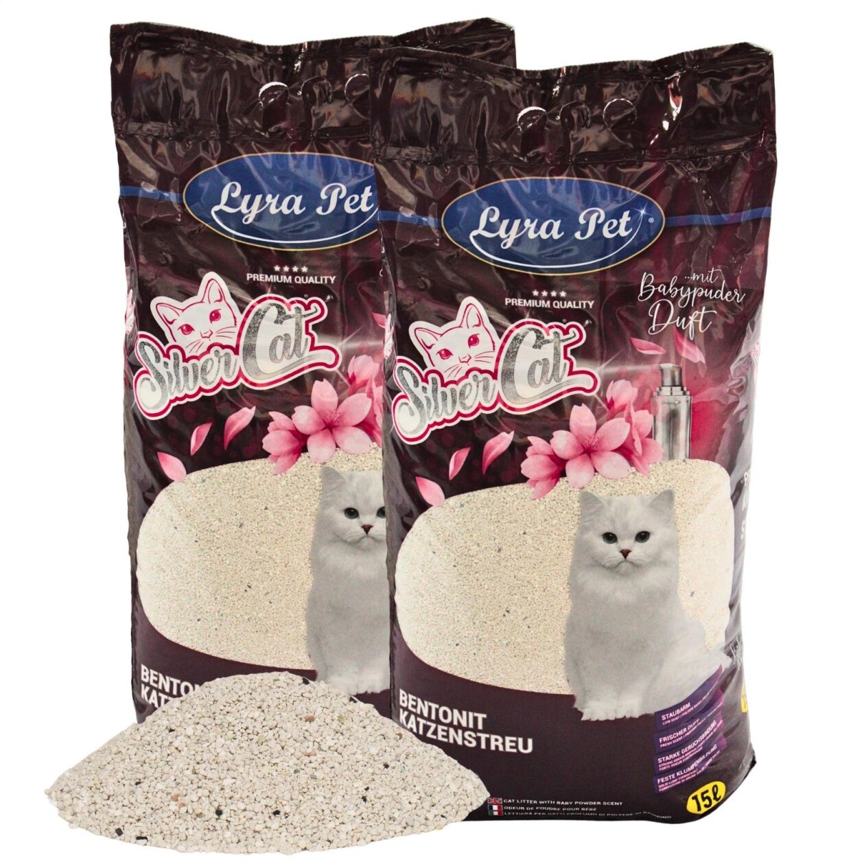 2 x 15 Liter Lyra Pet® SilverCat® Katzenstreu Bentonit mit Aktivkohle