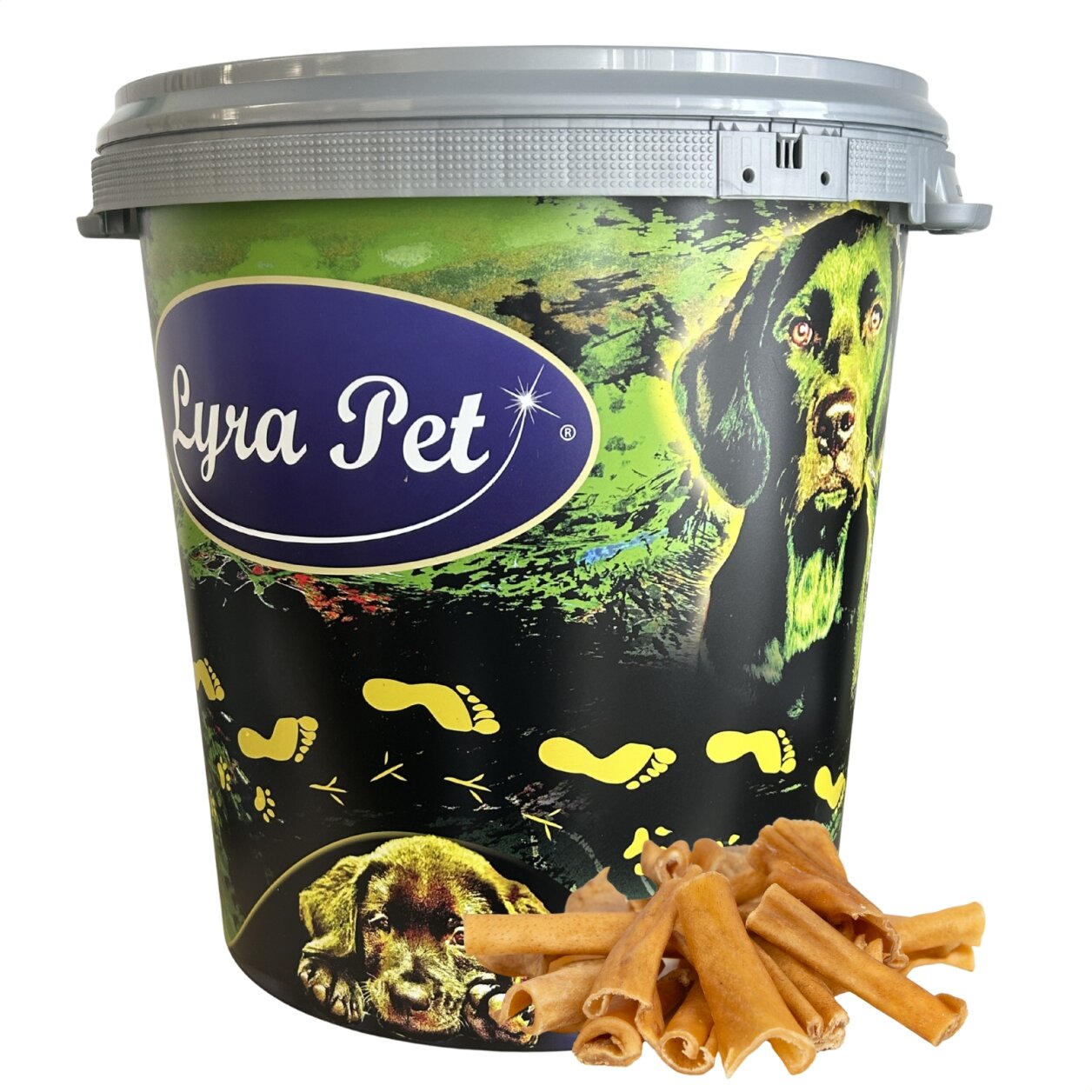 5 kg Lyra Pet® Rinderkopfhaut Abschnitte 1 - 7 cm in 30 L Tonne