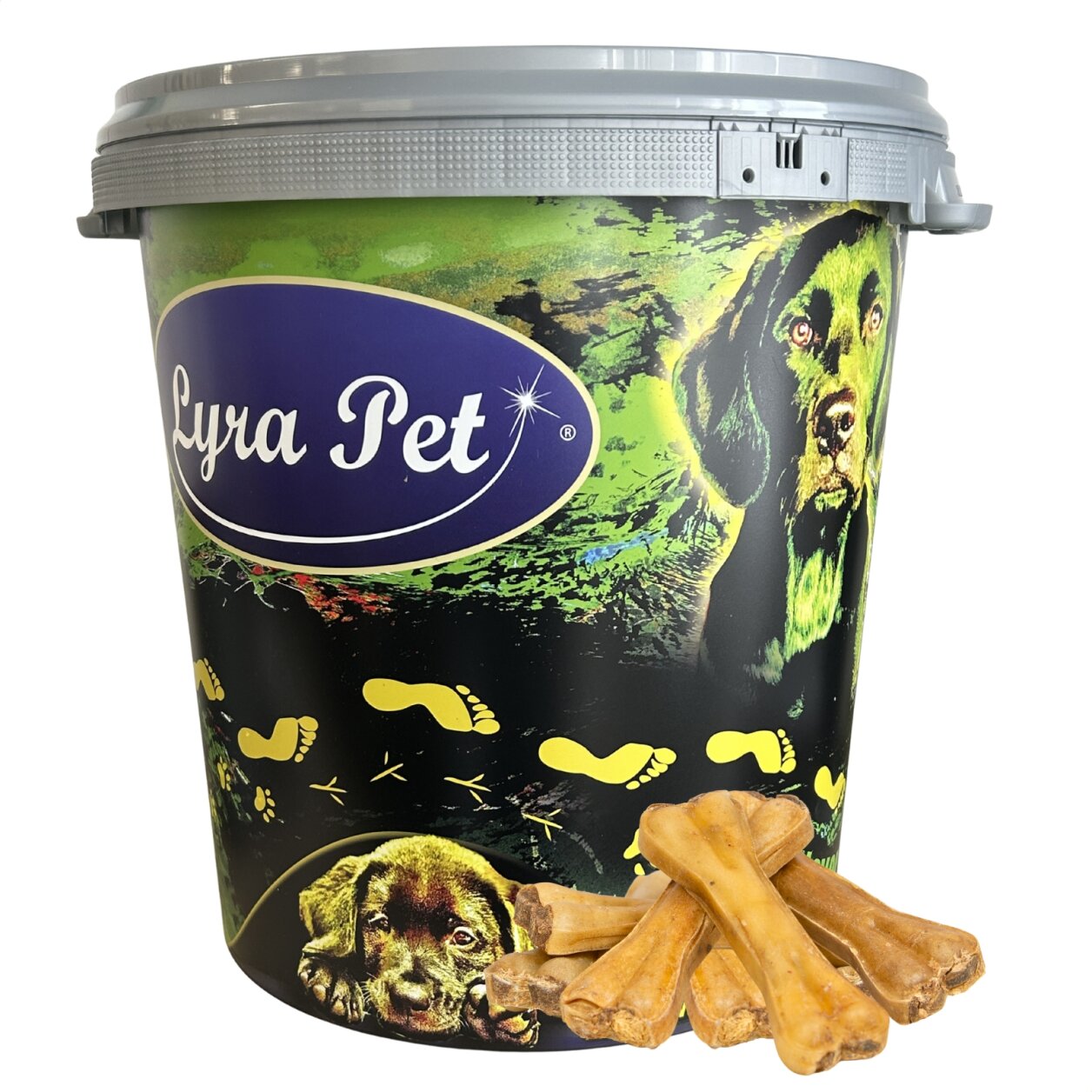 50 Stk. Lyra Pet® Kauknochen gefüllt mit Pansen ca. 15 cm in 30 L Tonne