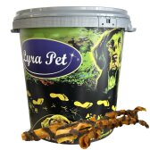 10 Stk. Lyra Pet® XXL Rinderkopfhautstangen mit Pansen ca. 70 cm in 30 L Tonne