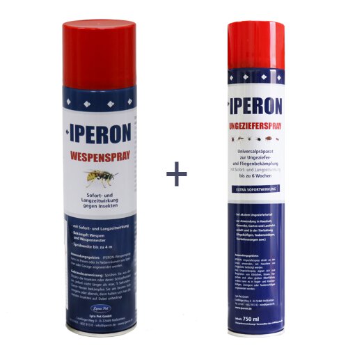 IPERON&reg; 2 x 750 ml Ungezieferspray &amp; 2 x 400 ml Wespenspray im Set + Zeckenhaken