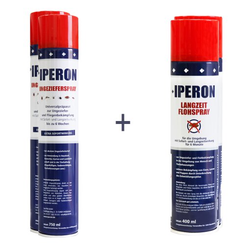 IPERON&reg; 3 x 750 ml Ungezieferspray &amp; 3 x 400 ml Langzeit Flohspray im Set