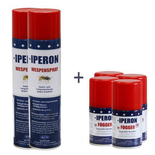 IPERON&reg; 2 x 200 ml Fogger Ungeziefervernebler &amp; 2 x 400 ml Wespenspray im Set + Zeckenhaken