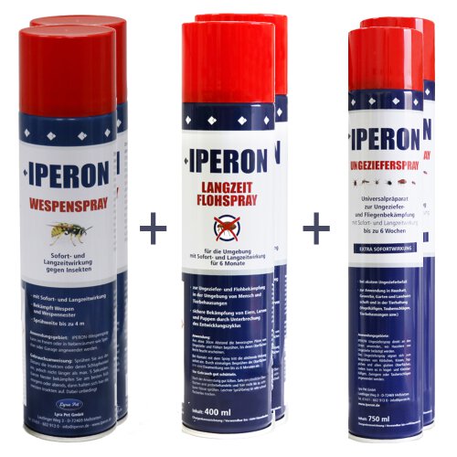 IPERON&reg; 5 x 750 ml Ungezieferspray &amp; 5 x 400 ml Flohspray &amp; 5 x 400 ml Wespenspray im Set