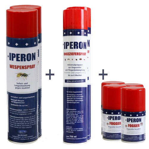 IPERON&reg; 4 x 750 ml Ungezieferspray &amp; 4 x 200 ml Fogger &amp; 4 x 400 ml Wespenspray im Set