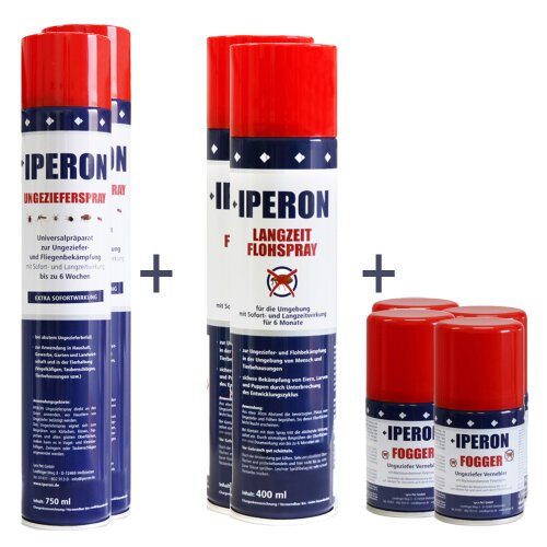 IPERON&reg; 3 x 750 ml Ungezieferspray &amp; 3 x 200 ml Fogger &amp; 3 x 400 Flohspray im Set