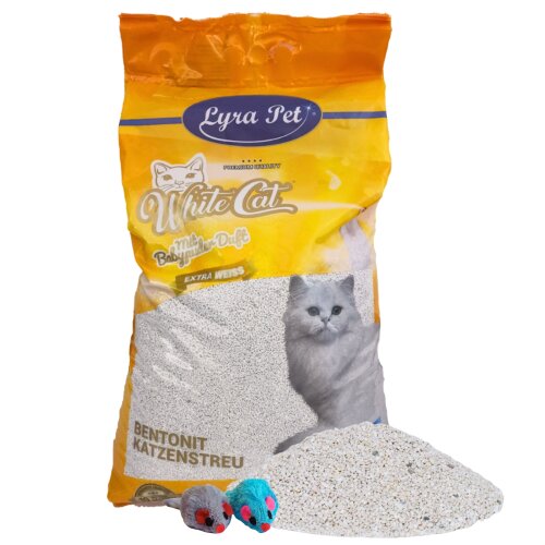 15 Liter Lyra Pet&reg; White Cat&reg; Katzenstreu mit Babypuderduft + 2 M&auml;use