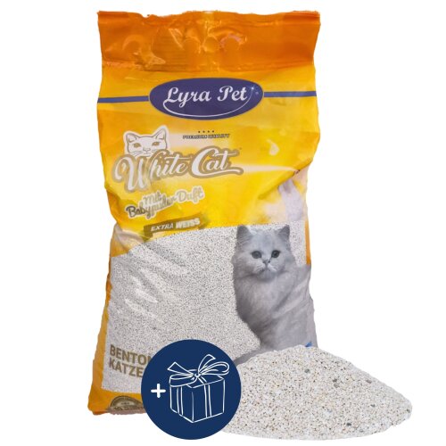 15 Liter Lyra Pet&reg; White Cat&reg; Katzenstreu mit Babypuderduft + Geschenk