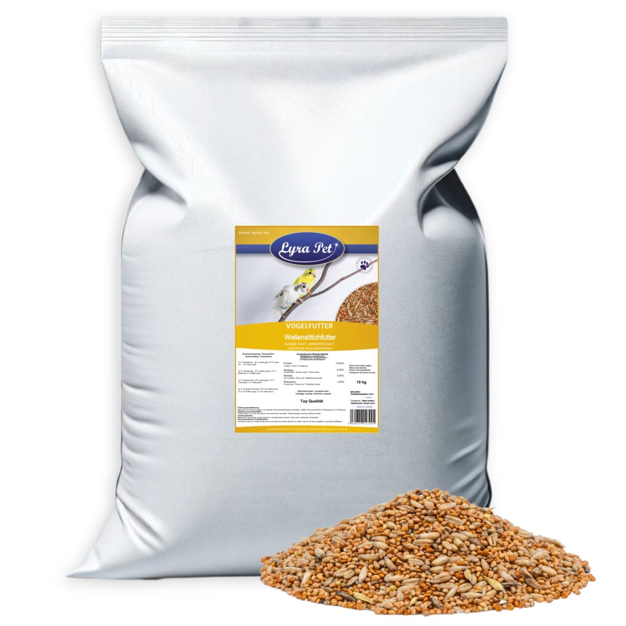10 kg Lyra Pet® Wellensittichfutter in 30 L Tonne