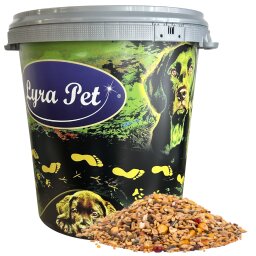 10 kg Lyra Pet® Streufutter aus 29 Komponenten in 30 L Tonne