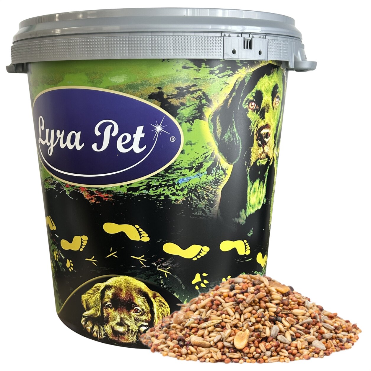 10 kg Lyra Pet® Streufutter schalenfrei in 30 L Tonne