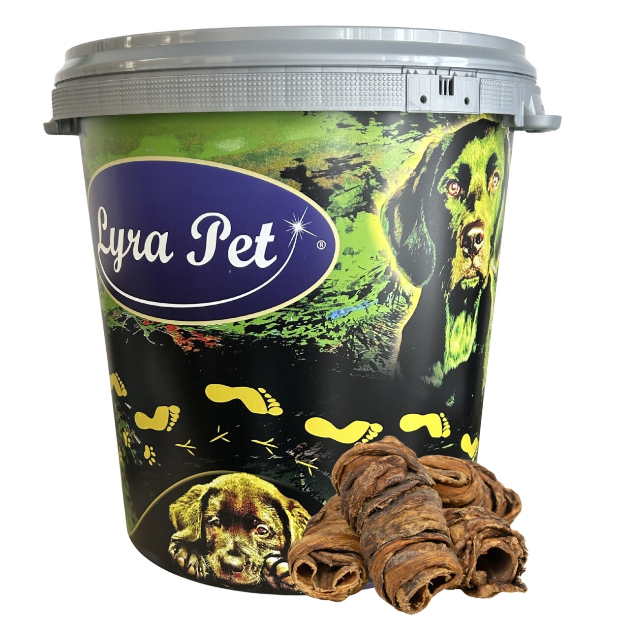 5 kg Lyra Pet® Wrap aus Rinderlunge und Strossen in 30 L Tonne