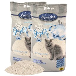 2 x 15 Liter Lyra Pet® GreyCat® Katzenstreu Bentonit mit Aktivkohle B-Ware