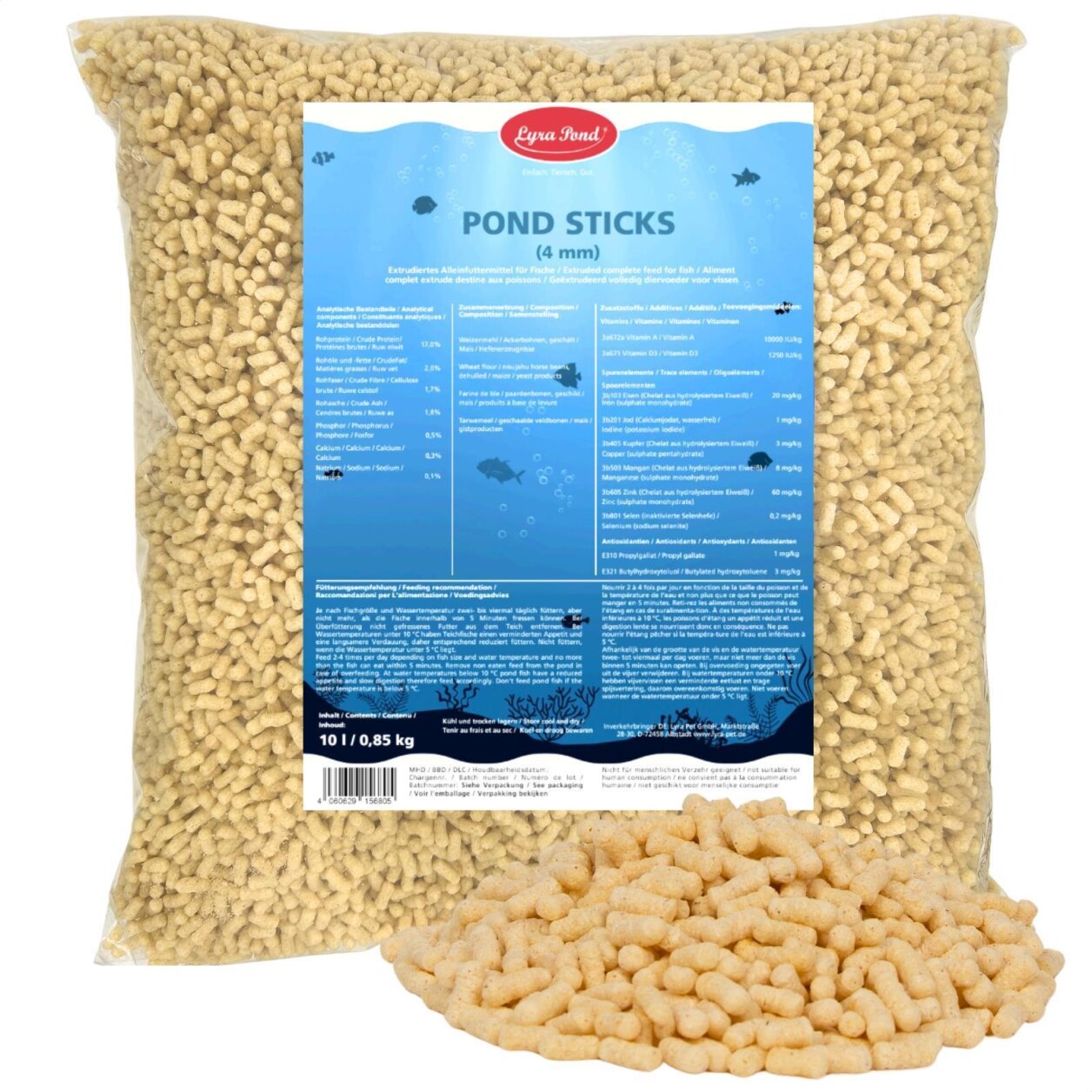 10 Liter (0,85 kg) Lyra Pond® Pond Sticks Fischfutter Teichfutter