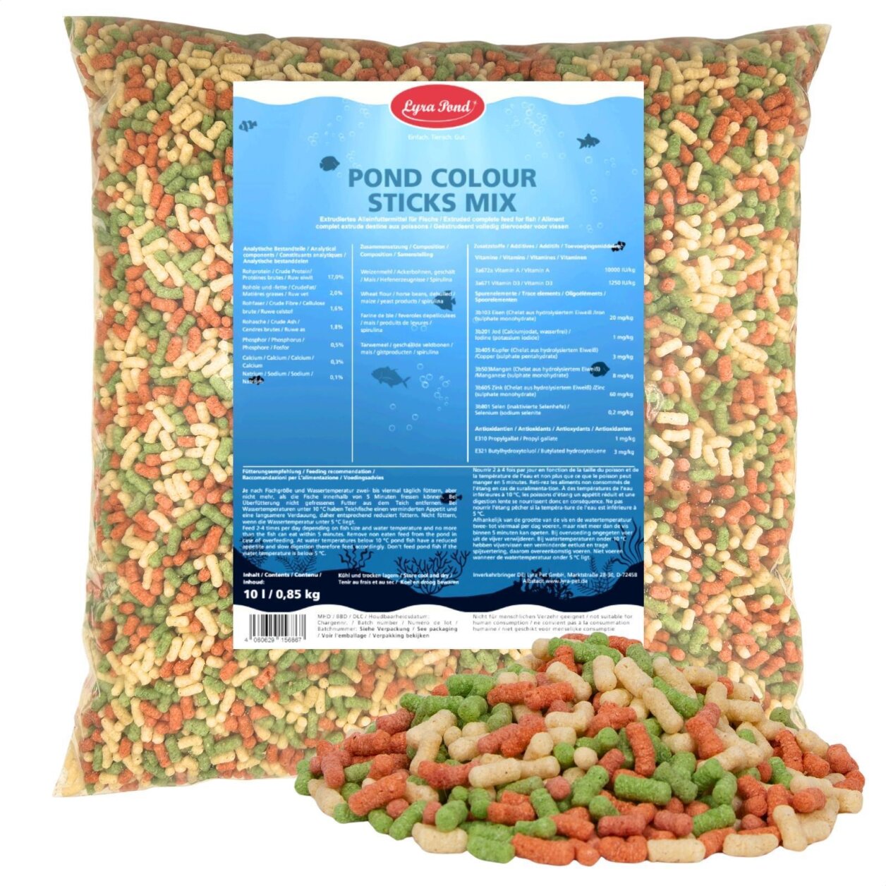 10 Liter (0,85 kg) Lyra Pond® Pond Colour Sticks Koi Mix Fischfutter Teichfutter