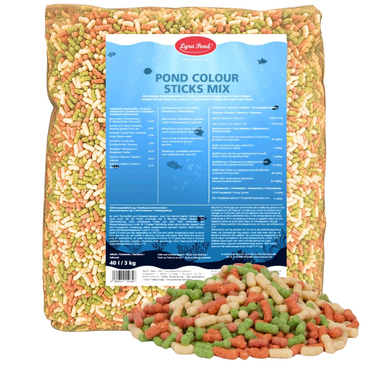 40 Liter (3 kg) Lyra Pond® Pond Colour Sticks Koi Mix Fischfutter Teichfutter
