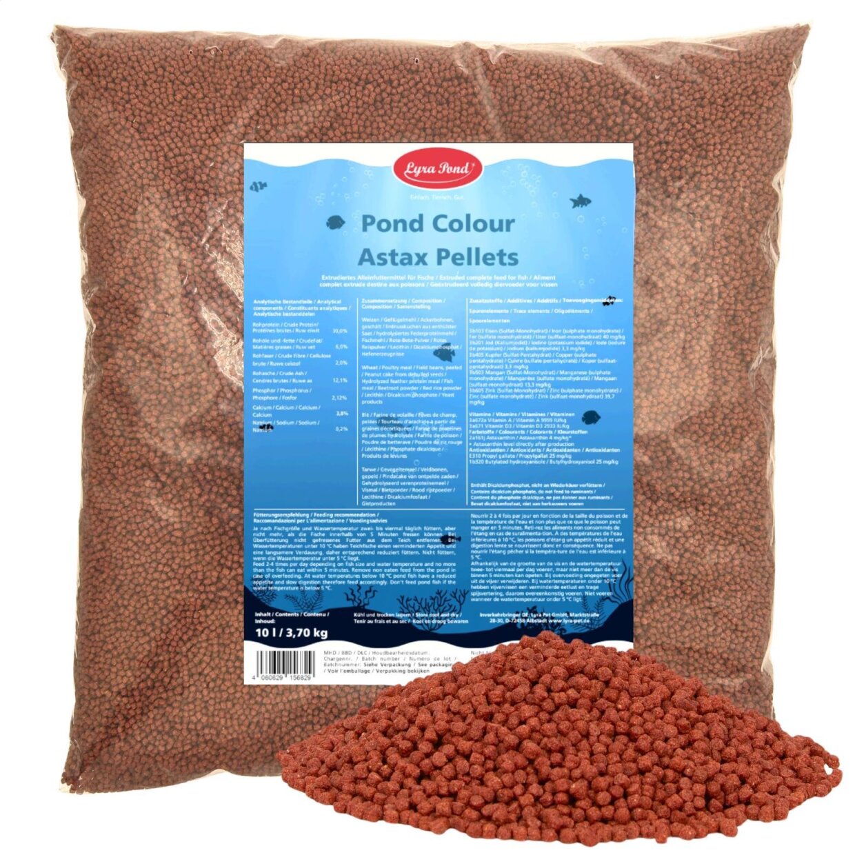 10 Liter (3,7 kg) Lyra Pond® Pond Colour Astax Koi Pellets Fischfutter Teichfutter