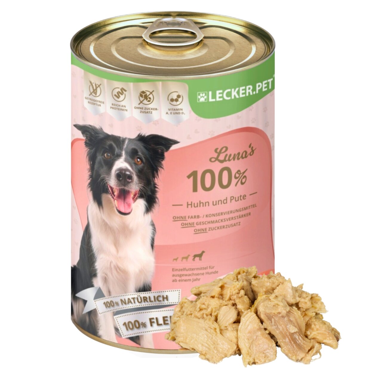 24 x 400 g Lecker.Pet® Luna's 100 % Huhn und Pute Hundefutter Nassfutter