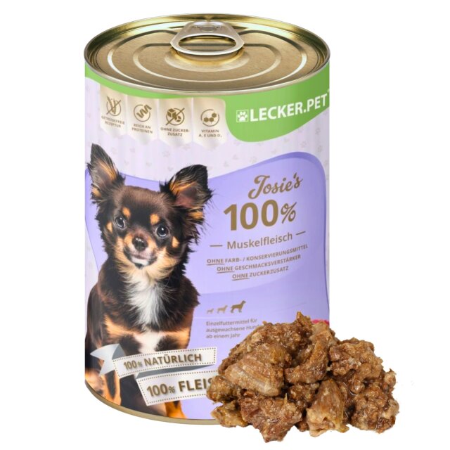 6 - 24 Stk. Lecker.Pet Josie's 100 % Muskelfleisch Rind Hundefutter