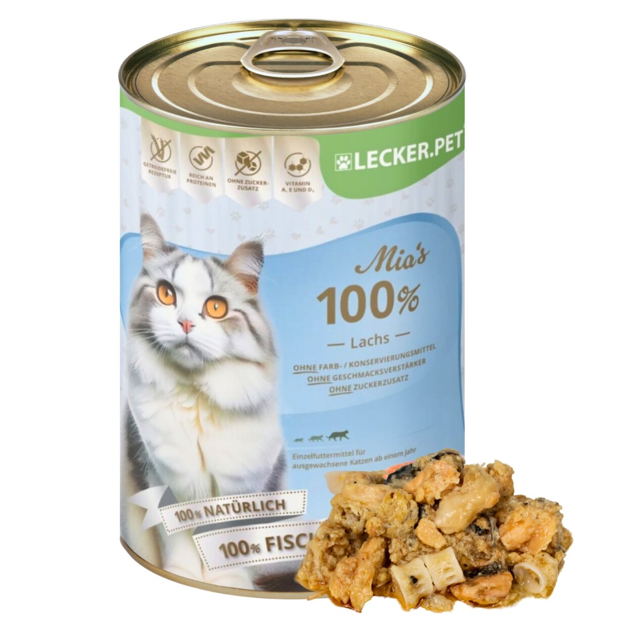 6 x 400 g Lecker.Pet® Mia's 100 % Lachs Katzenfutter Nassfutter