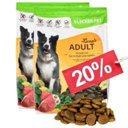 8 kg Lecker.Pet® Lunas Adult Strauß mit Kartoffel & Apfel Hundefutter Trockenfutter Vollnahrung