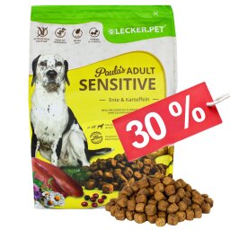 4 - 12 kg Lecker.Pet® Paulas Adult Sensitive Canard & Pomme de terre Nourriture sèche pour chiens Nourriture complète MHD 4/2026