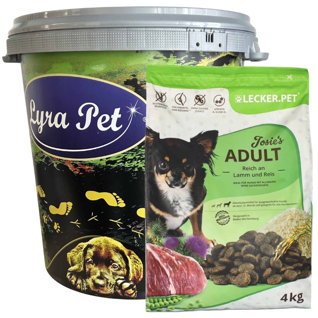 4 kg Lecker.Pet® Josie's Adult Lamm & Reis Hundefutter Trockenfutter Vollnahrung in 30 L Tonne