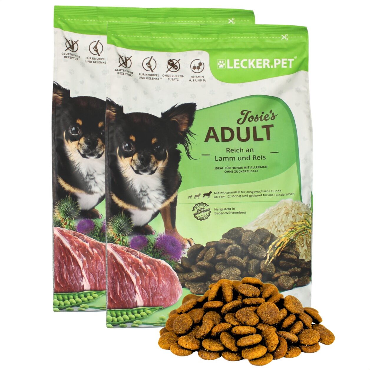 8 kg Lecker.Pet® Josie's Adult Lamm & Reis Hundefutter Trockenfutter Vollnahrung MHD 3/2026