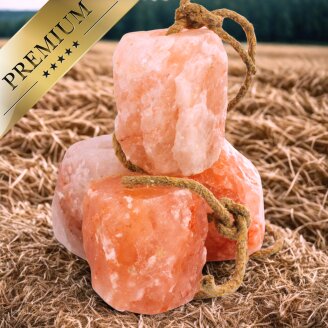8 stuks Lyra Horse® Roze Kristal Natuurzout Liksteen Zoutliksteen met touw – elk ca. 2-3 kg