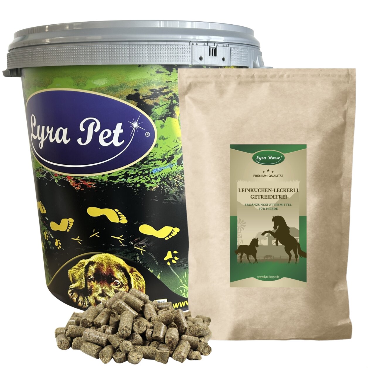 5 kg Lyra Horse® Leinkuchen Leckerli in 30 L Tonne
