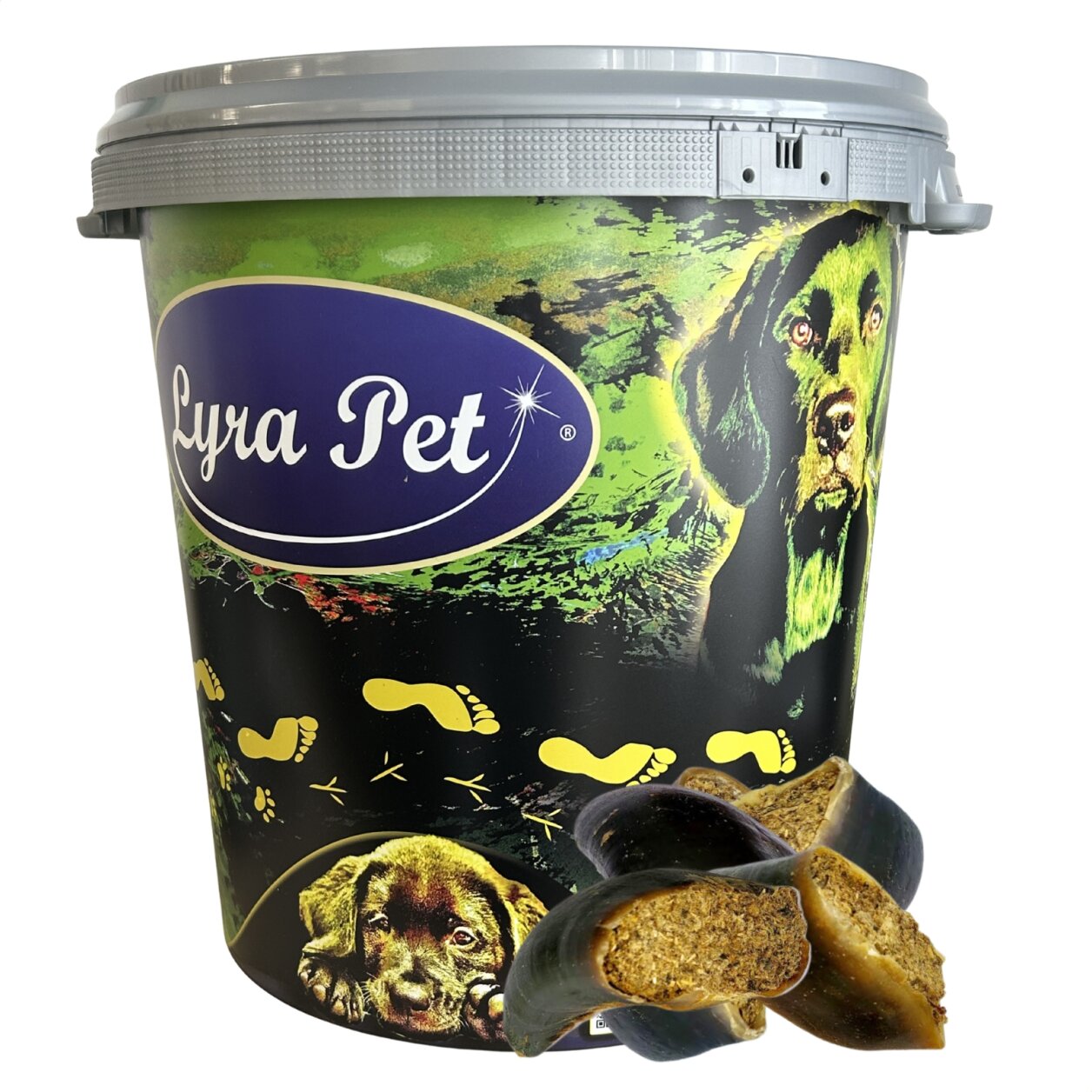 15 Stk. Lyra Pet® Rinderhufe gefüllt mit Pansen und Leber ca. 1,8 kg in 30 L Tonne