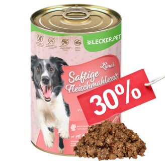 18 x 400 g Lecker.Pet® Lunas Saftige Fleischmahlzeit mit Lamm Hundefutter Nassfutter MHD 10/2026