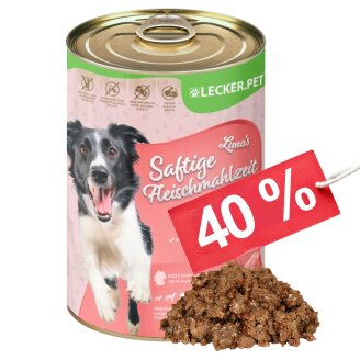 24 x 400 g Lecker.Pet® Lunas Saftige Fleischmahlzeit mit Lamm Hundefutter Nassfutter MHD 10/2026