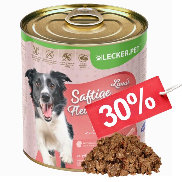 18 x 800 g Lecker.Pet® Lunas Saftige Fleischmahlzeit mit Lamm Hundefutter Nassfutter MHD 10/2026