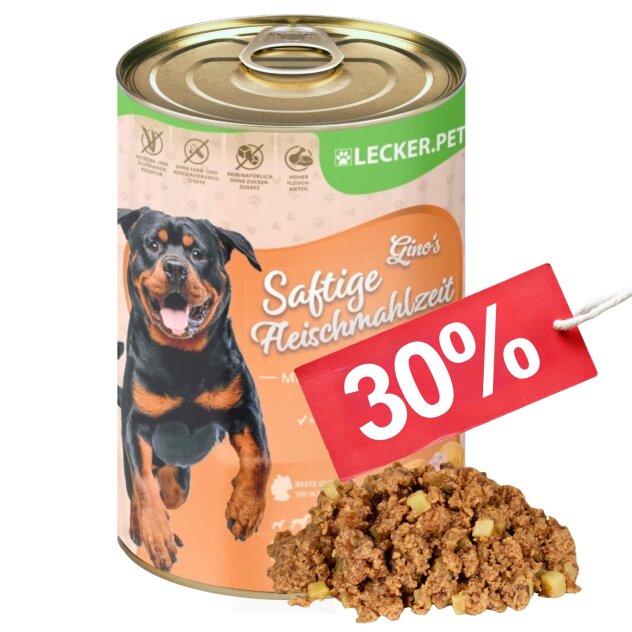 18 x 400 g Lecker.Pet® Ginos Saftige Fleischmahlzeit mit Huhn & Kartoffeln Hundefutter Nassfutter MHD 10/2026