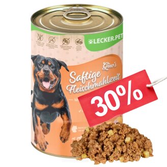 18 x 400 g Lecker.Pet® Ginos Saftige Fleischmahlzeit mit Huhn & Kartoffeln Hundefutter Nassfutter MHD 10/2026