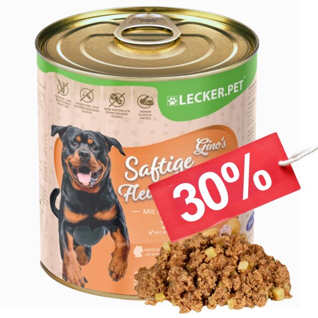 12 x 800 g Lecker.Pet® Ginos Saftige Fleischmahlzeit mit Huhn & Kartoffeln Hundefutter Nassfutter MHD 10/2026