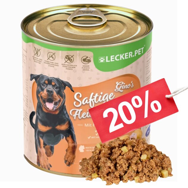 18 x 800 g Lecker.Pet® Ginos Saftige Fleischmahlzeit mit Huhn & Kartoffeln Hundefutter Nassfutter