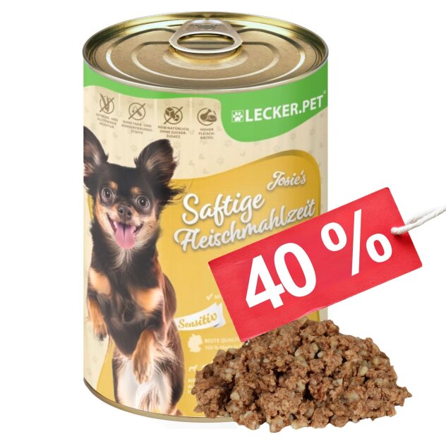 18 x 400 g Lecker.Pet® Josies Saftige Fleischmahlzeit Sensitiv mit Pute & Reis Hundefutter Nassfutter MHD 10/2026