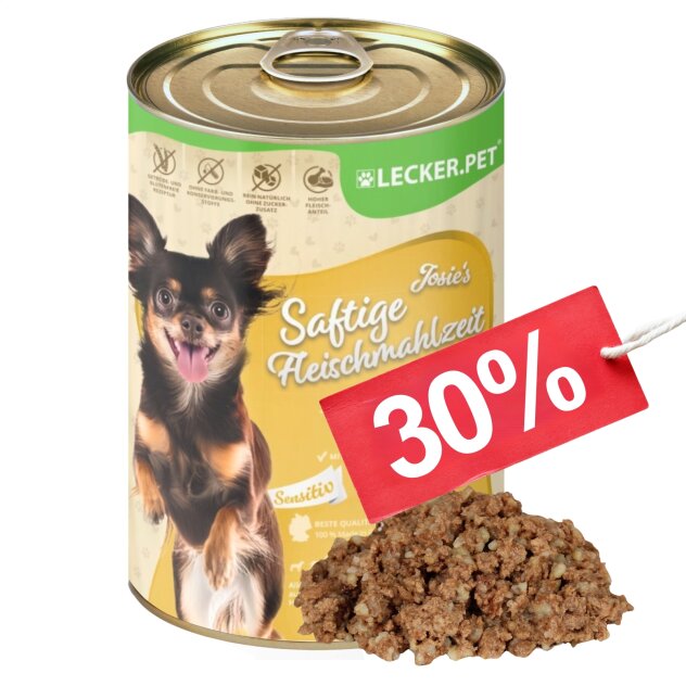 24 x 400 g Lecker.Pet® Josie's Sappige Vleesmaaltijd Sensitive met Kalkoen & Rijst Hondenvoer Natvoer T.H.V. 10/2026