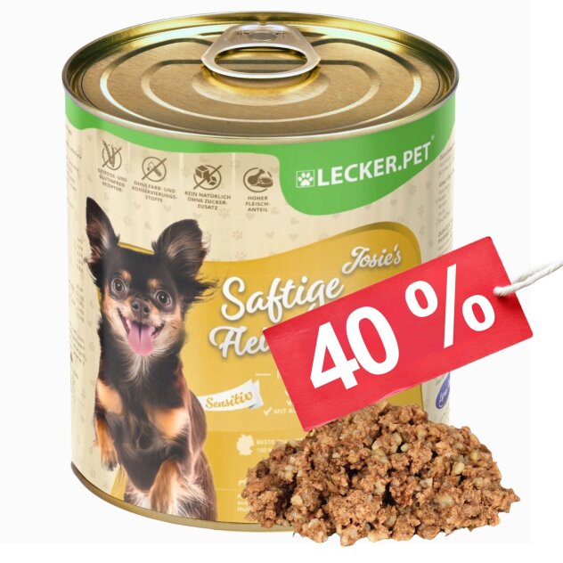 12 x 800 g Lecker.Pet® Josies Saftige Fleischmahlzeit Sensitiv mit Pute & Reis Hundefutter Nassfutter MHD 10/2026