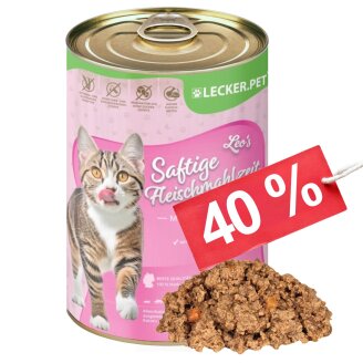 12 x 400 g Lecker.Pet® Leo's sappige vleesmaaltijd met kalkoen en groenten, kattenvoer, natvoer, houdbaar tot 10/2026