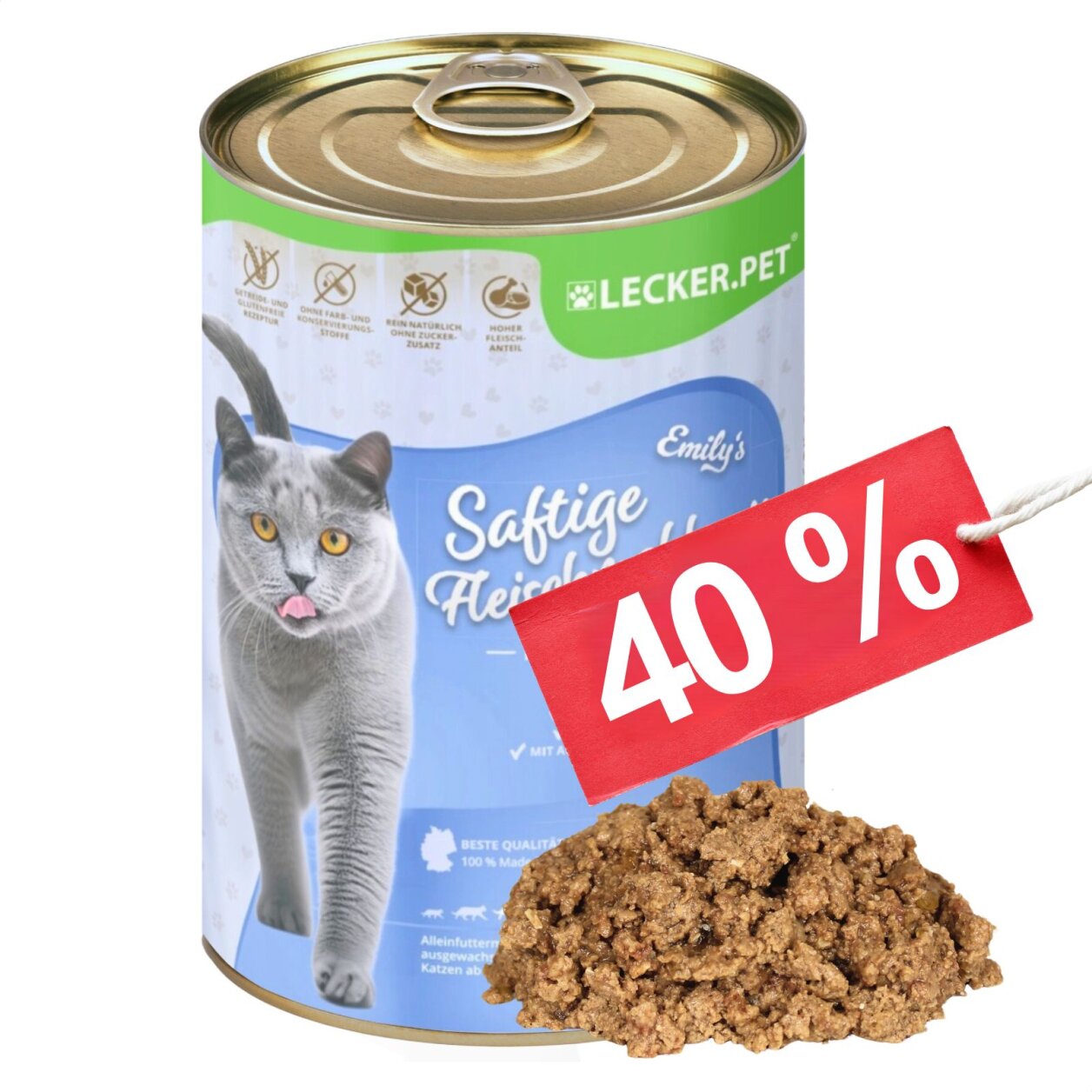 18 x 400 g Lecker.Pet® Emily's Saftige Fleischmahlzeit mit Rind, Geflügel & Fisch Katzenfutter Nassfutter MHD 10/2026