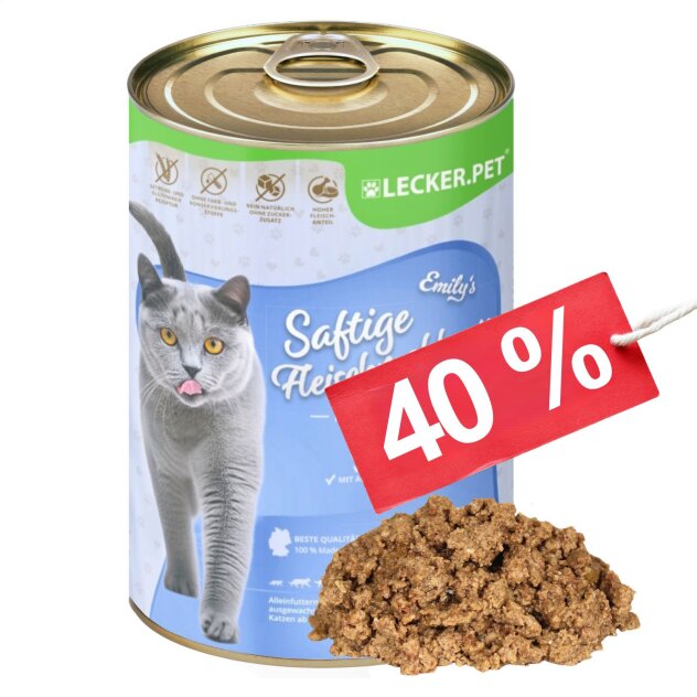 18 x 400 g Lecker.Pet® Emilys Saftige Fleischmahlzeit mit Rind, Geflügel & Fisch Katzenfutter Nassfutter MHD 10/2026
