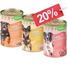 18 x 400 g Lecker.Pet® Ginos, Josies & Lunas Sappige Vleesmaaltijd Hondenvoer Natvoer Mix Compleetvoer - 6 blikken van elke soort